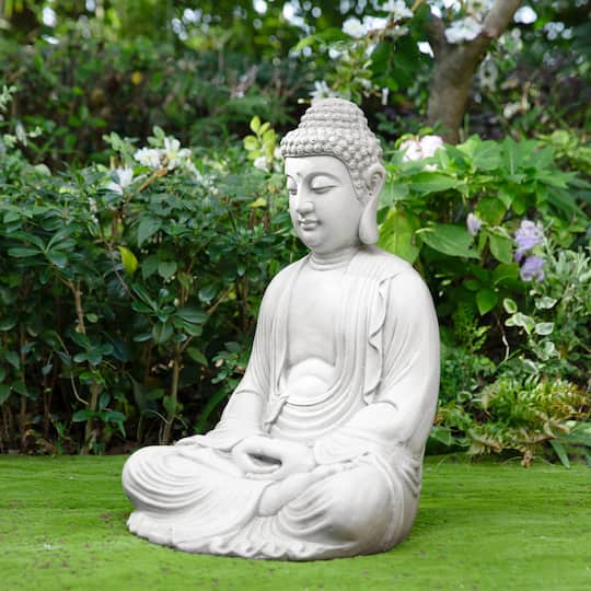 Glitzhome® 22.75" White MGO Meditating Buddha Statue